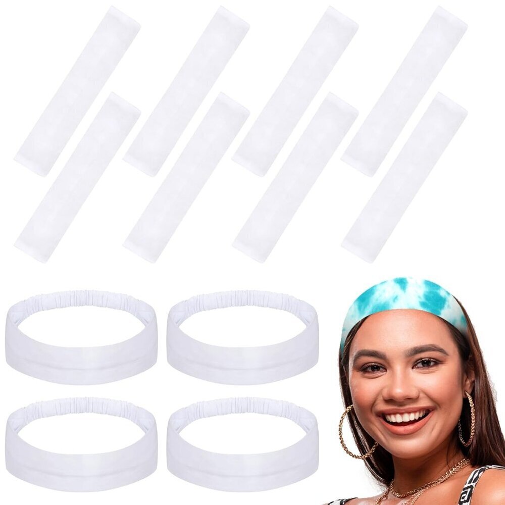 White Cotton Headbands 12 Pack Stretchy Non Slip for Women Tie Dye DIY Accessori